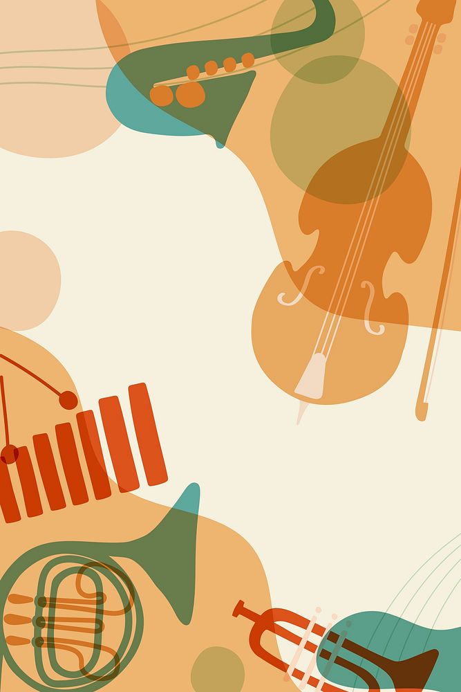 Retro music background, orange pastel instrument illustration