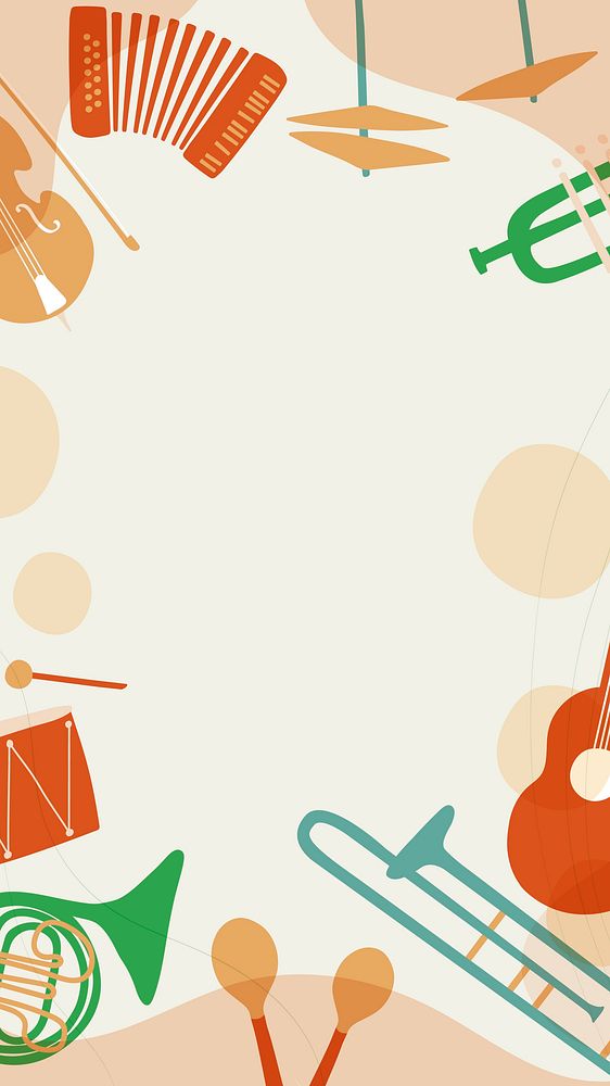 Retro music mobile wallpaper, orange pastel instrument illustration vector