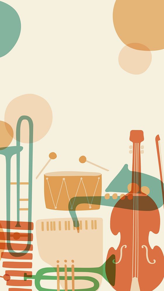 Retro music phone wallpaper, orange pastel instrument illustration