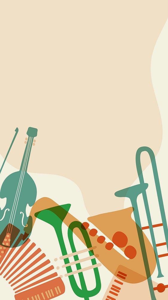 Retro music phone wallpaper, orange pastel instrument illustration vector