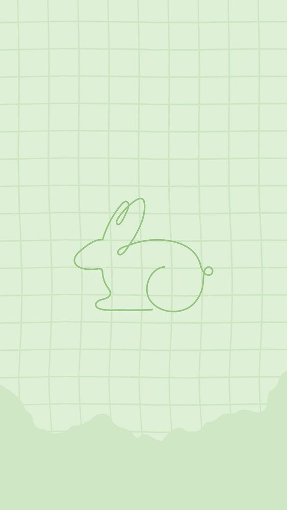 Bunny mobile wallpaper, green background, line art animal psd
