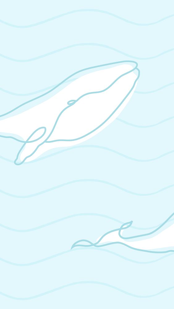 Whale mobile wallpaper, blue background, line art animal psd