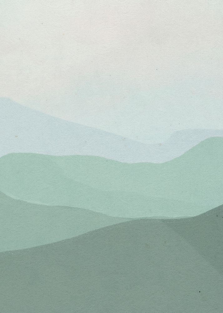 Green mountain clouds illustration, minimal Scandinavia aesthetics
