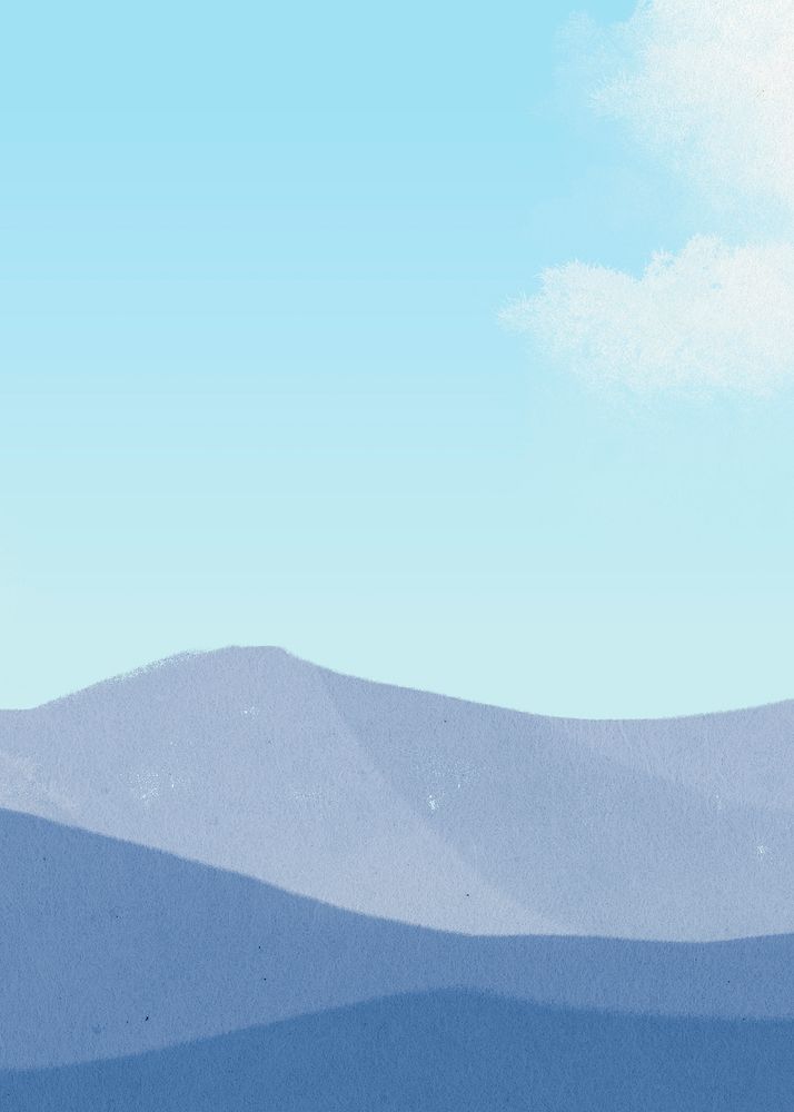 Blue mountain clouds illustration, minimal aesthetics 