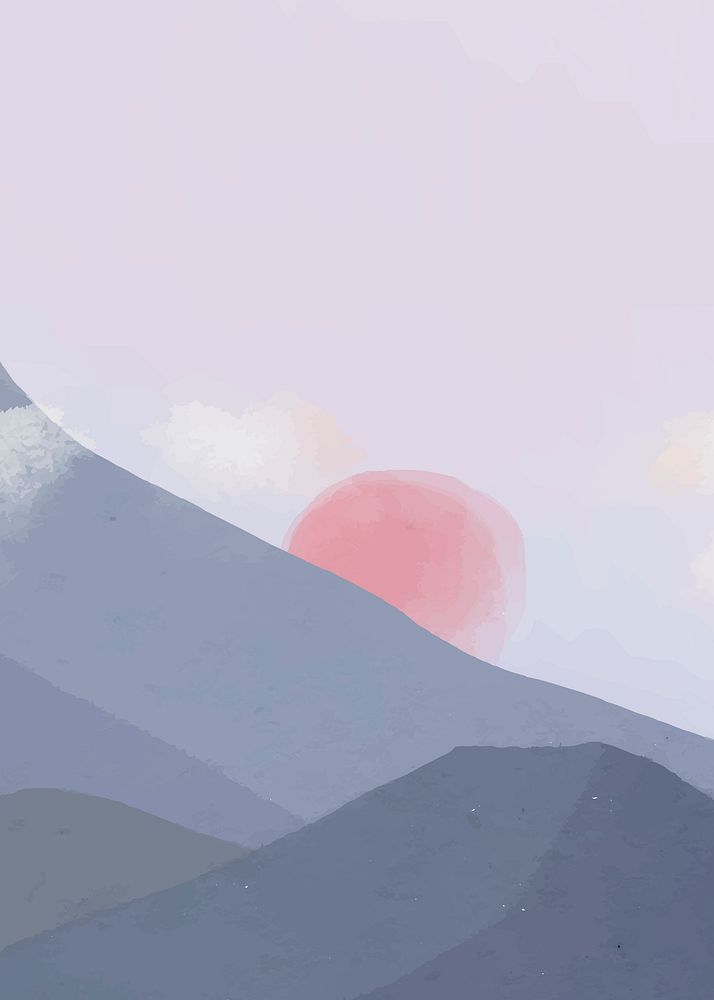 Sunset over mountain vector, minimal aesthetics 