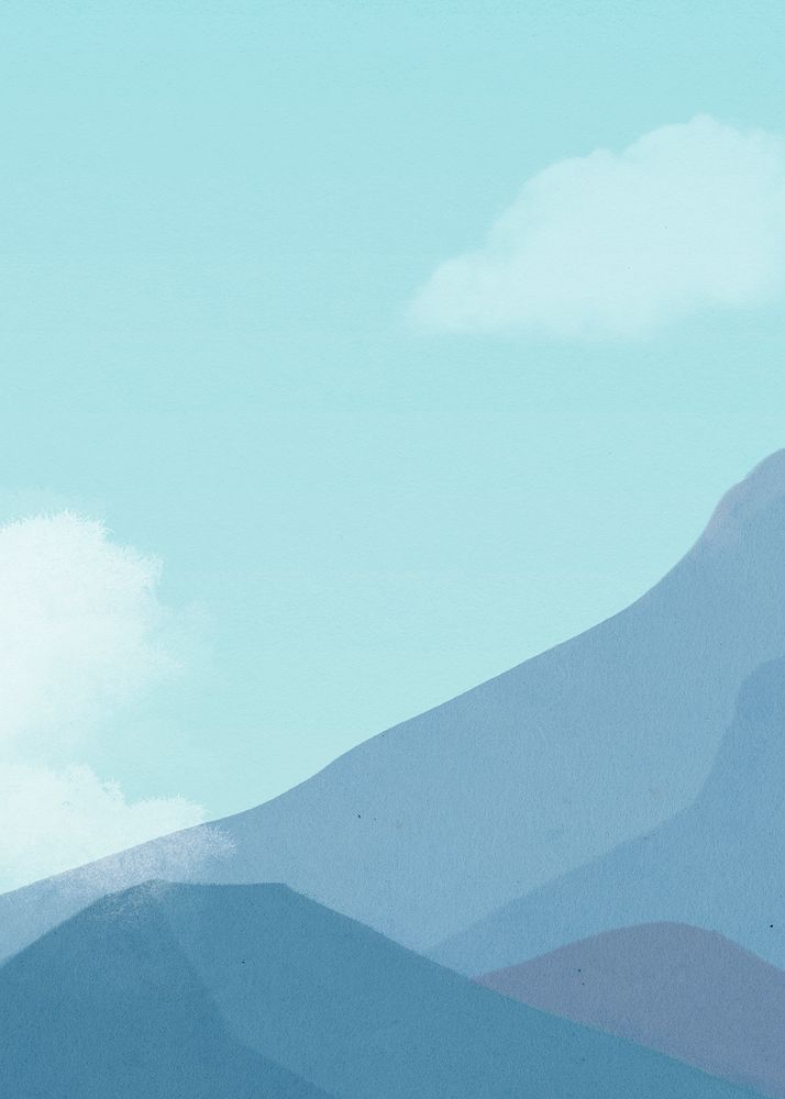 Blue mountain clouds illustration, minimal aesthetics 