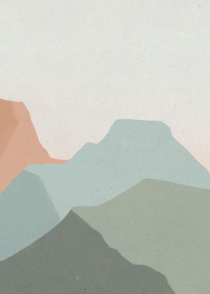 Green mountain clouds illustration, minimal Scandinavia aesthetics