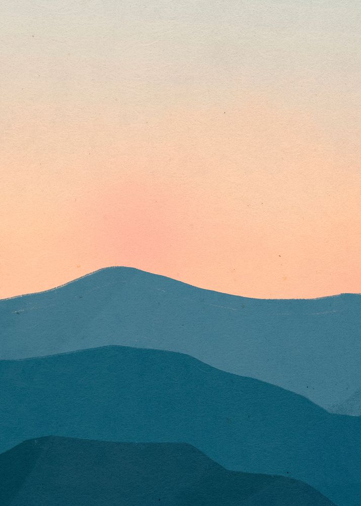 Sunset mountain clouds illustration, minimal Scandinavia aesthetics