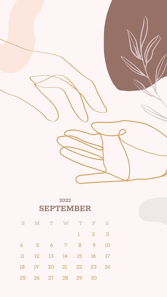 Botanical abstract September monthly calendar iPhone wallpaper vector