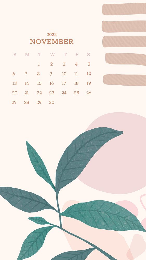 Botanical abstract November monthly calendar iPhone wallpaper vector