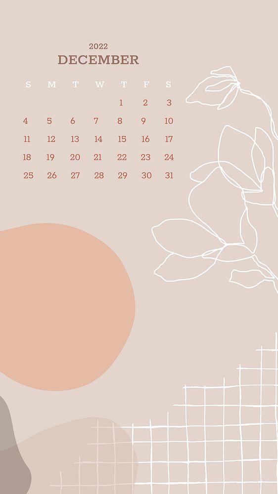 Floral abstract December monthly calendar iPhone wallpaper vector