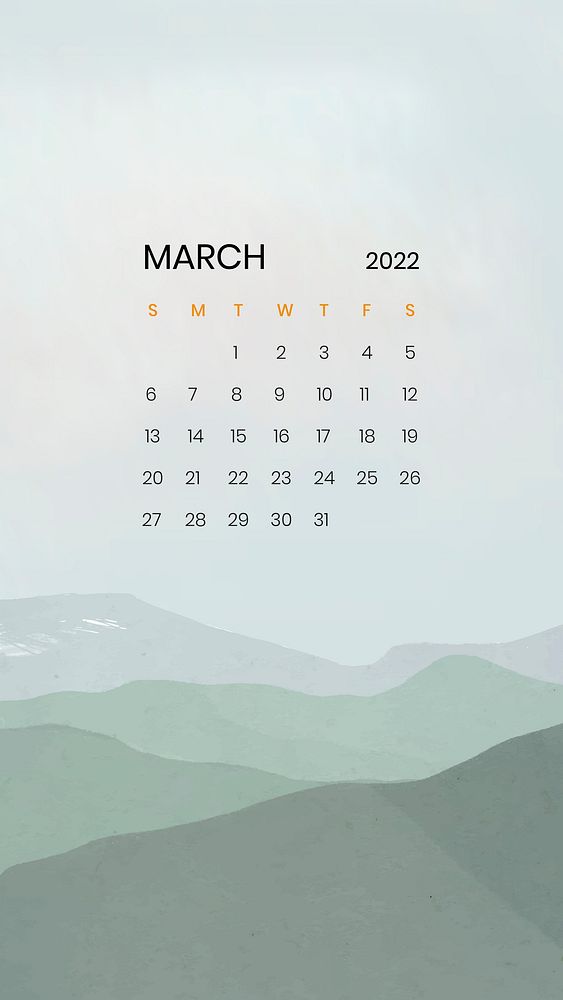 Mountain March monthly calendar iPhone wallpaper vector 