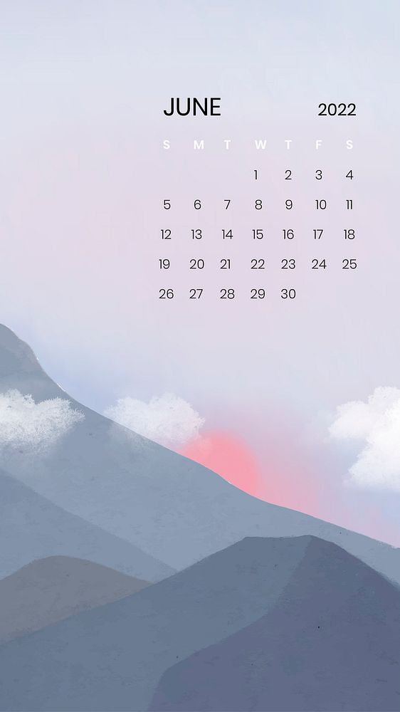 Sunset mountain June monthly calendar wallpaper vector