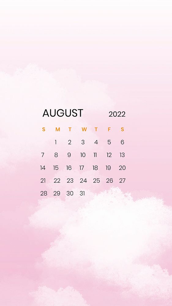 Pink cloud abstract August monthly calendar iPhone wallpaper