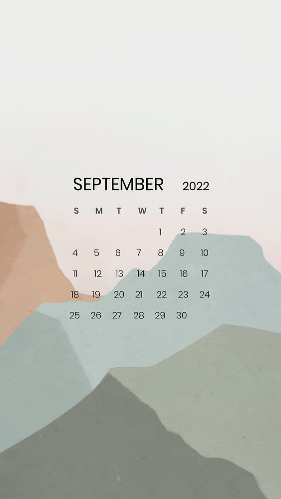 Mountain September monthly calendar iPhone wallpaper vector