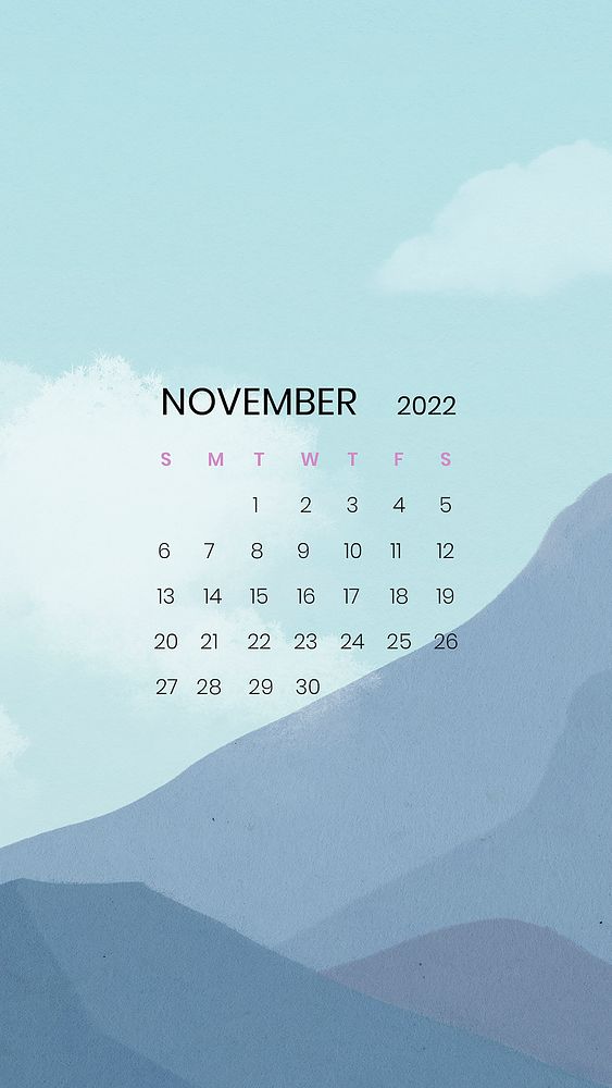 Mountain abstract November monthly calendar iPhone wallpaper