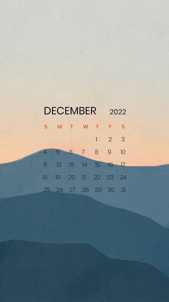 Mountain abstract December monthly calendar iPhone wallpaper