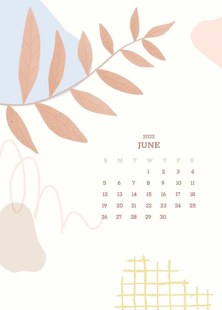 Botanical June monthly editable calendar background vector