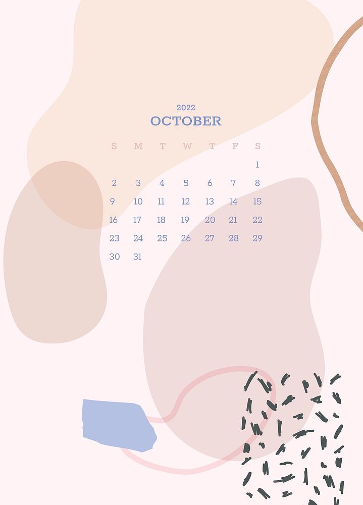 Botanical Memphis October monthly editable calendar background psd