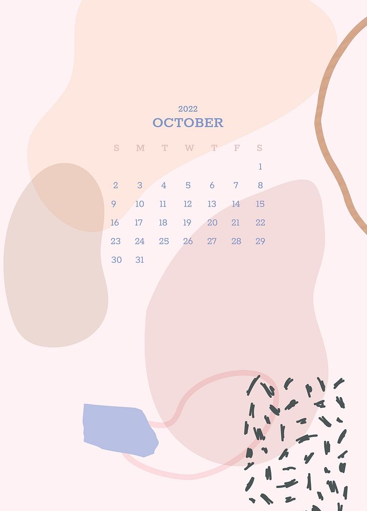 Botanical October monthly editable calendar background vector