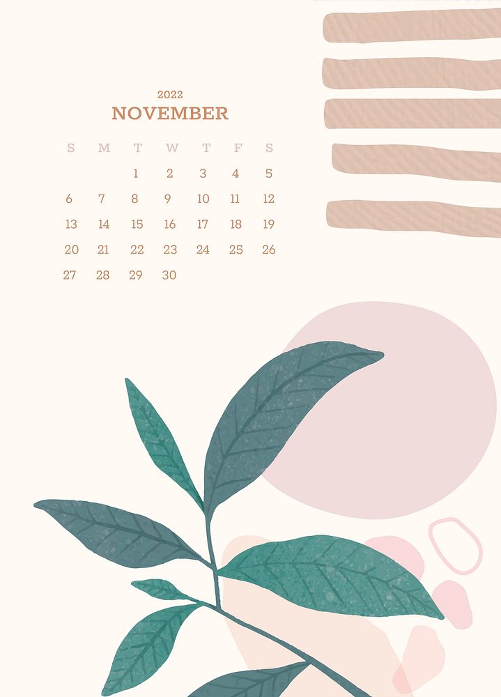 Botanical Memphis November monthly editable calendar background psd