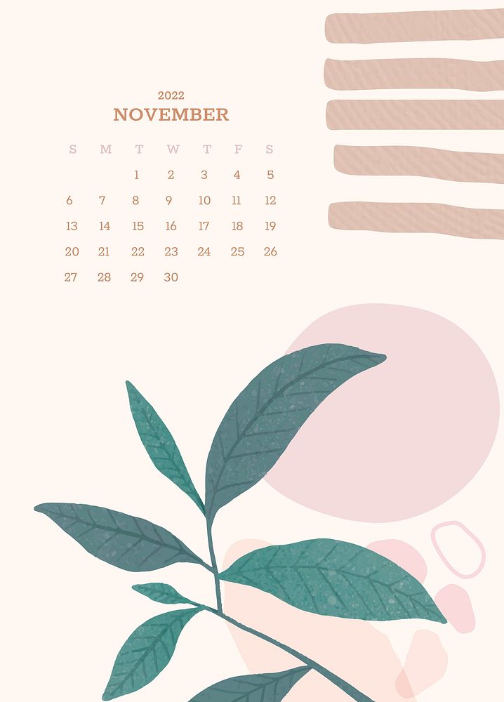 Botanical November monthly editable calendar background vector