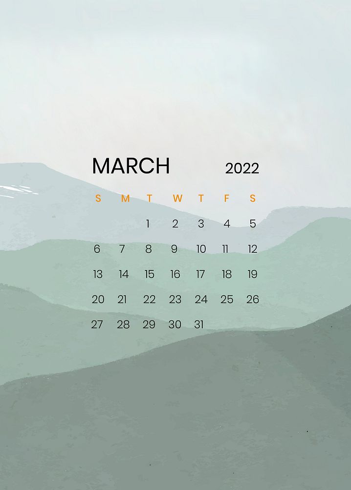 Mountain March monthly calendar editable vector