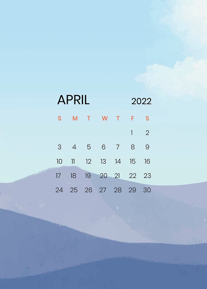 Mountain April monthly calendar iPhone wallpaper vector