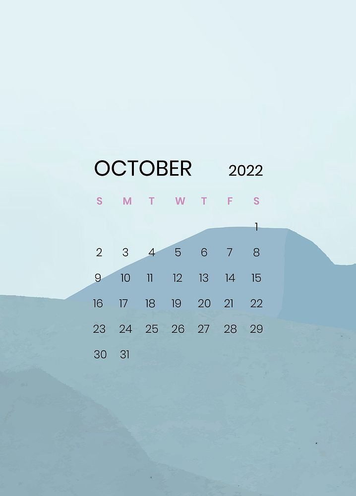 Mountain October monthly editable calendar background vector