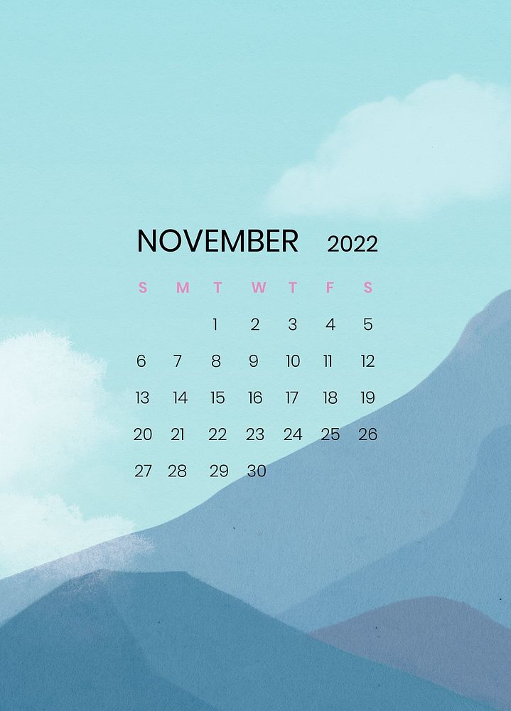 Mountain November monthly printable calendar 