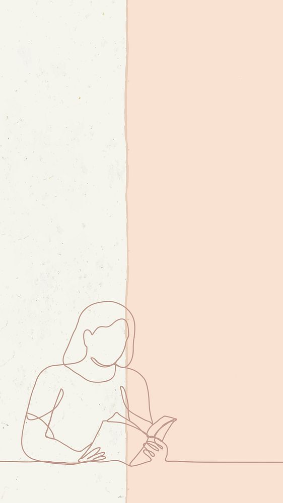 Woman mobile wallpaper, cream simple background design, line art illustration psd