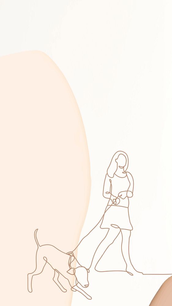 Walking dog phone wallpaper, line drawing background design psd