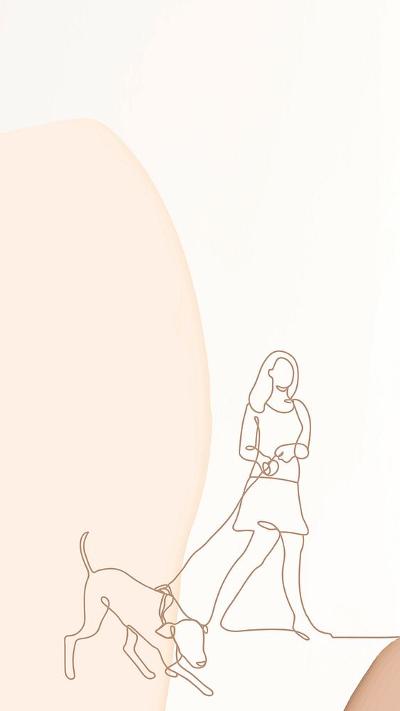 Walking dog iPhone wallpaper, line drawing background design vector