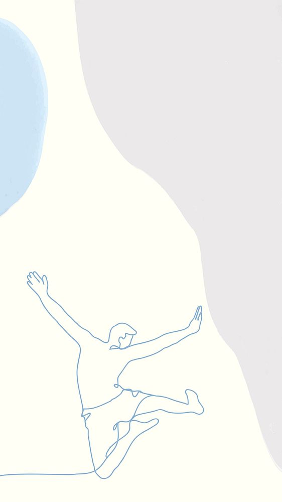 Happiness iPhone wallpaper, jumping person line art, blue mobile background