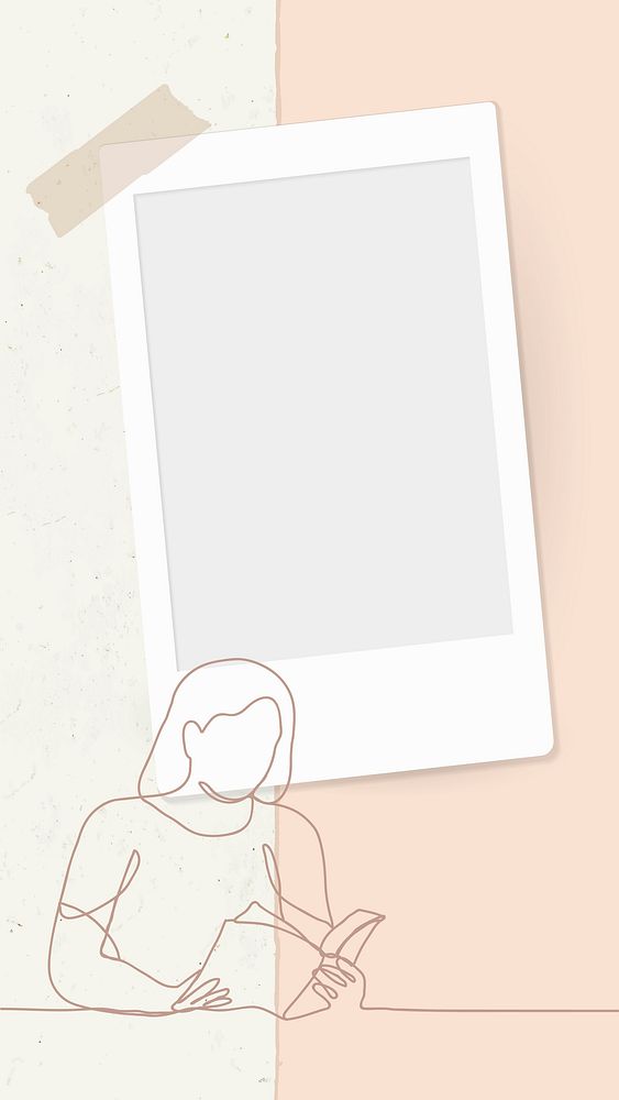 Polaroid frame phone wallpaper, line art graphic, minimal lifestyle illustration vector