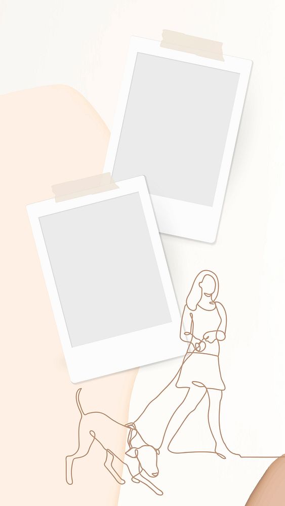 Instant photo frame mobile wallpaper, line art graphic, hand drawn simple lifestyle illustration vector