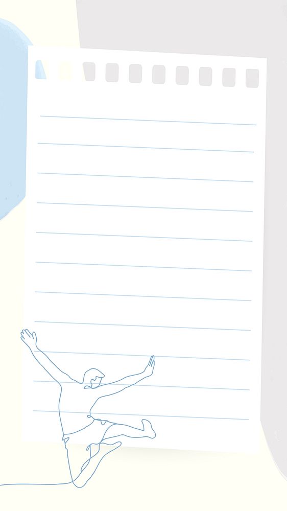 Paper note frame, line art Instagram story, hand drawn person jumping illustration