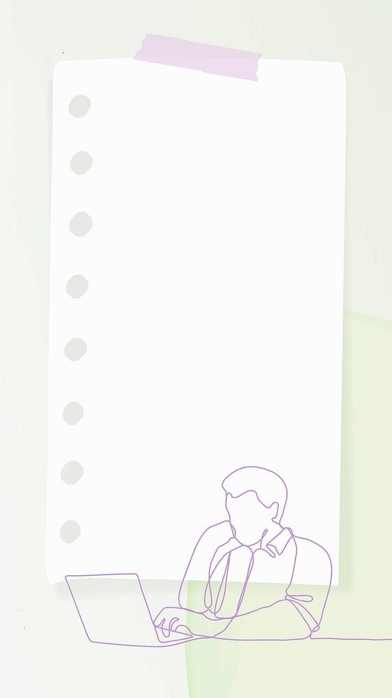 Lifestyle paper note frame mobile wallpaper, cute line art illustration, simple design psd