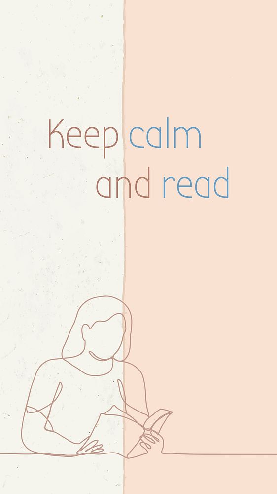 Motivational quote instagram story template, keep calm and read, cute doodle illustration vector