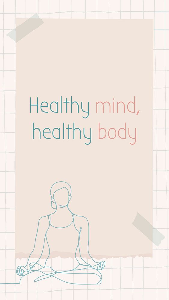 Quote mobile wallpaper, healthy mind, healthy body, mobile background, line art illustration design