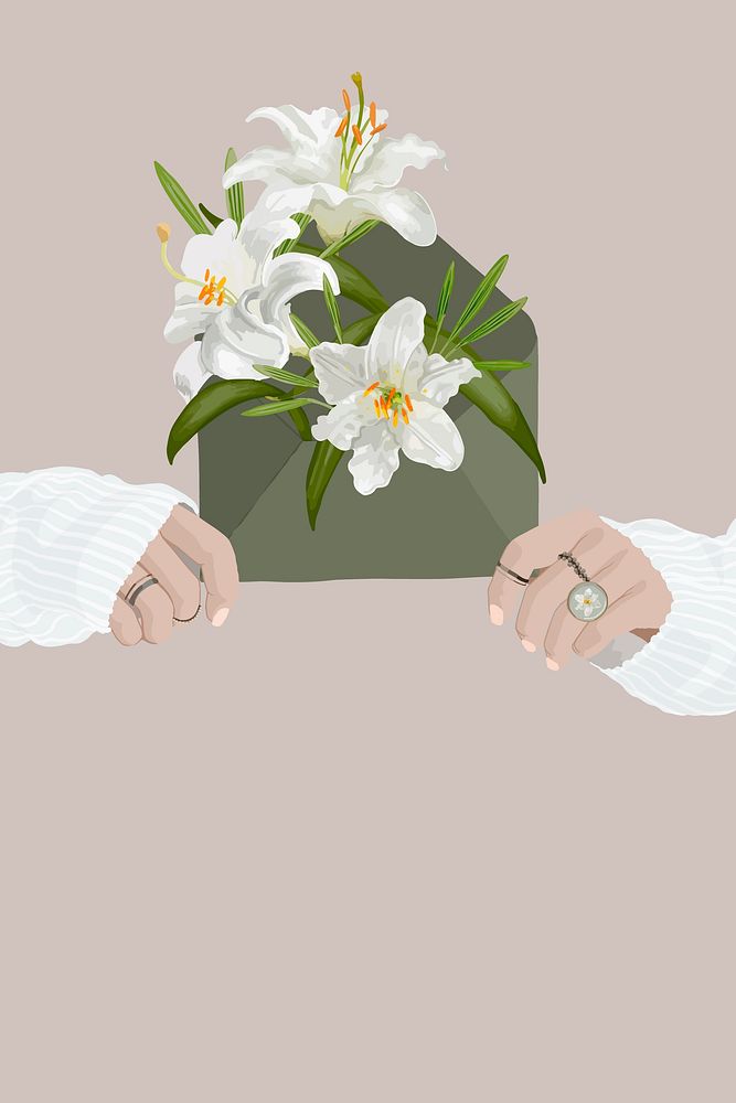 Lily flower background, aesthetic illustration with women&rsquo;s hands vector