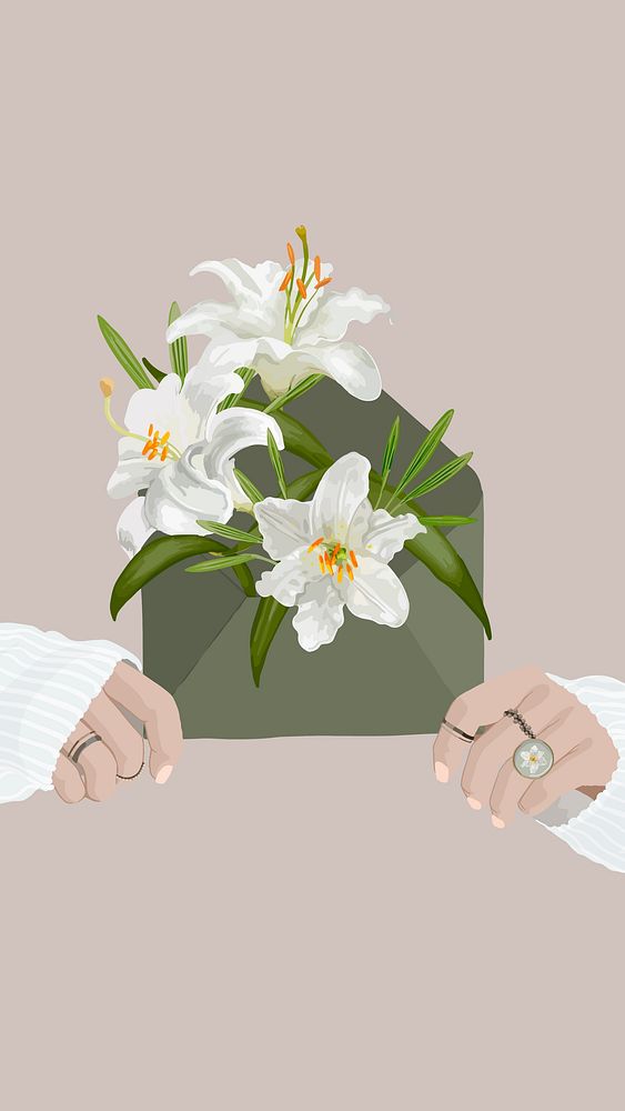 Aesthetic floral phone wallpaper, envelope stationery illustration