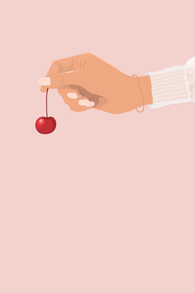 Pink cherry background, fruit border in feminine design vector