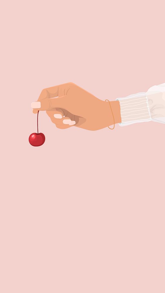 Aesthetic cherry phone wallpaper, cute feminine illustration vector