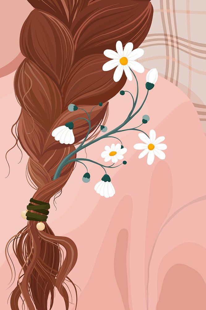 Aesthetic floral background, feminine braids hairstyle vector