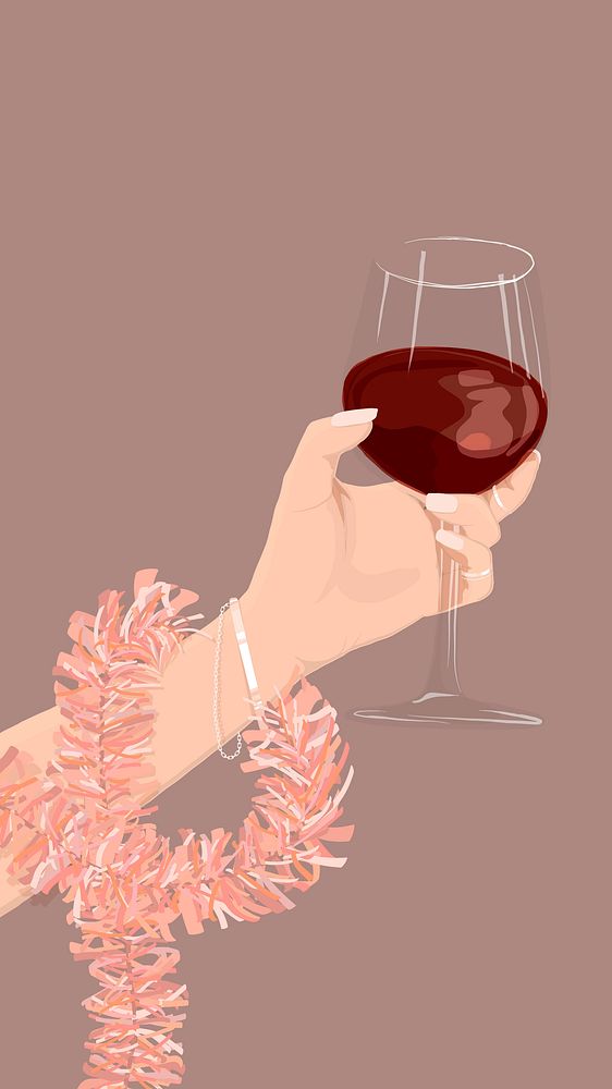 Aesthetic celebration mobile wallpaper, red wine illustration vector