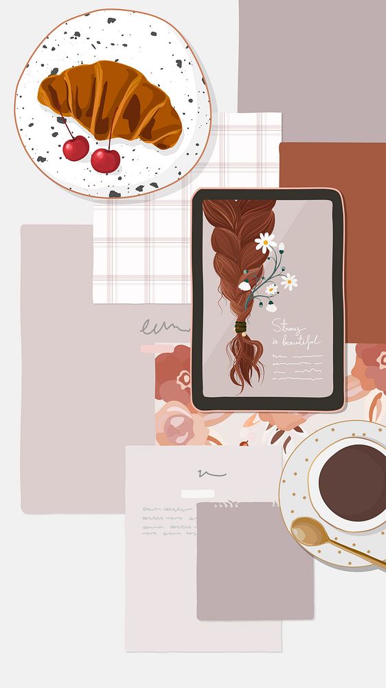 Feminine mobile wallpaper, beauty blogger lifestyle illustration vector