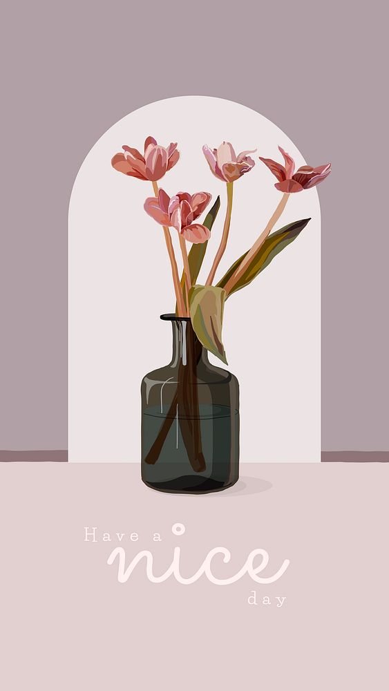 Flower Instagram story, pink feminine illustration with greeting quote