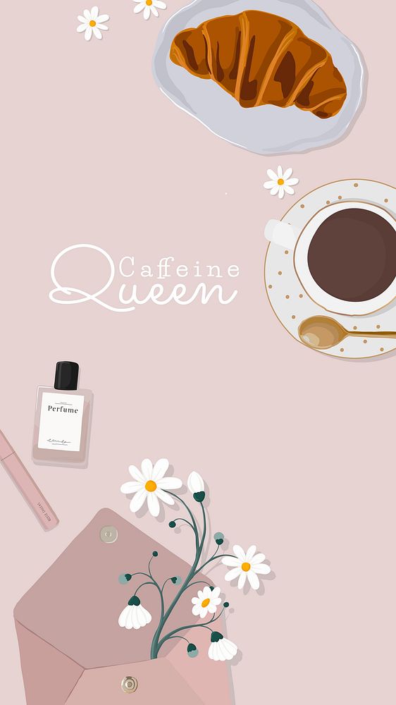 Feminine lifestyle Instagram story, caffeine queen quote