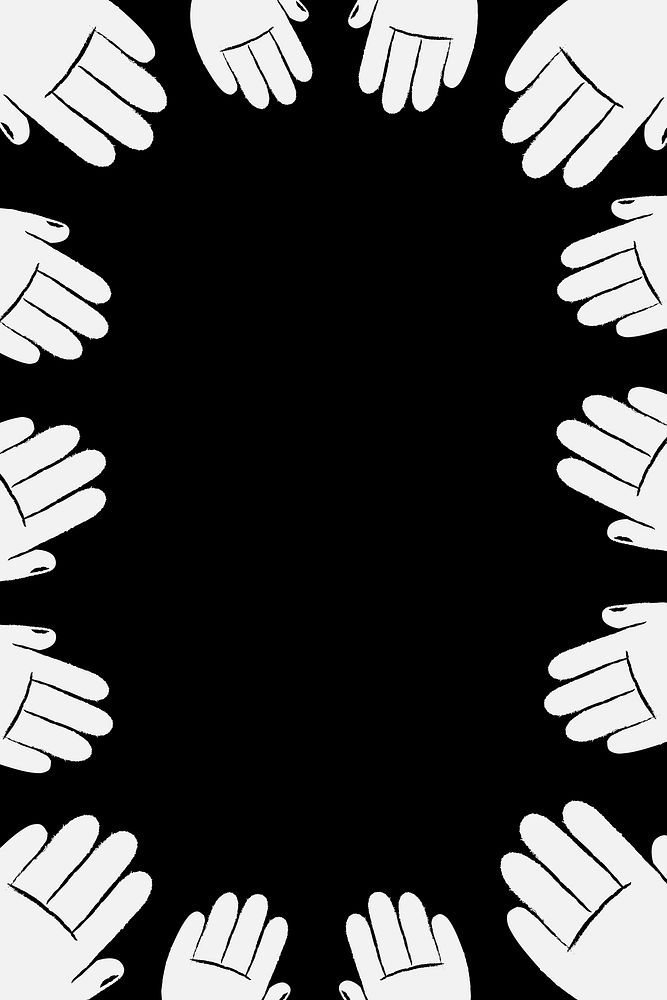Hand palm frame background, doodle in black and white psd